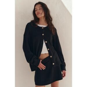 Free People Beach Ameena Knit Button Down Cardigan in Black, Size Medium